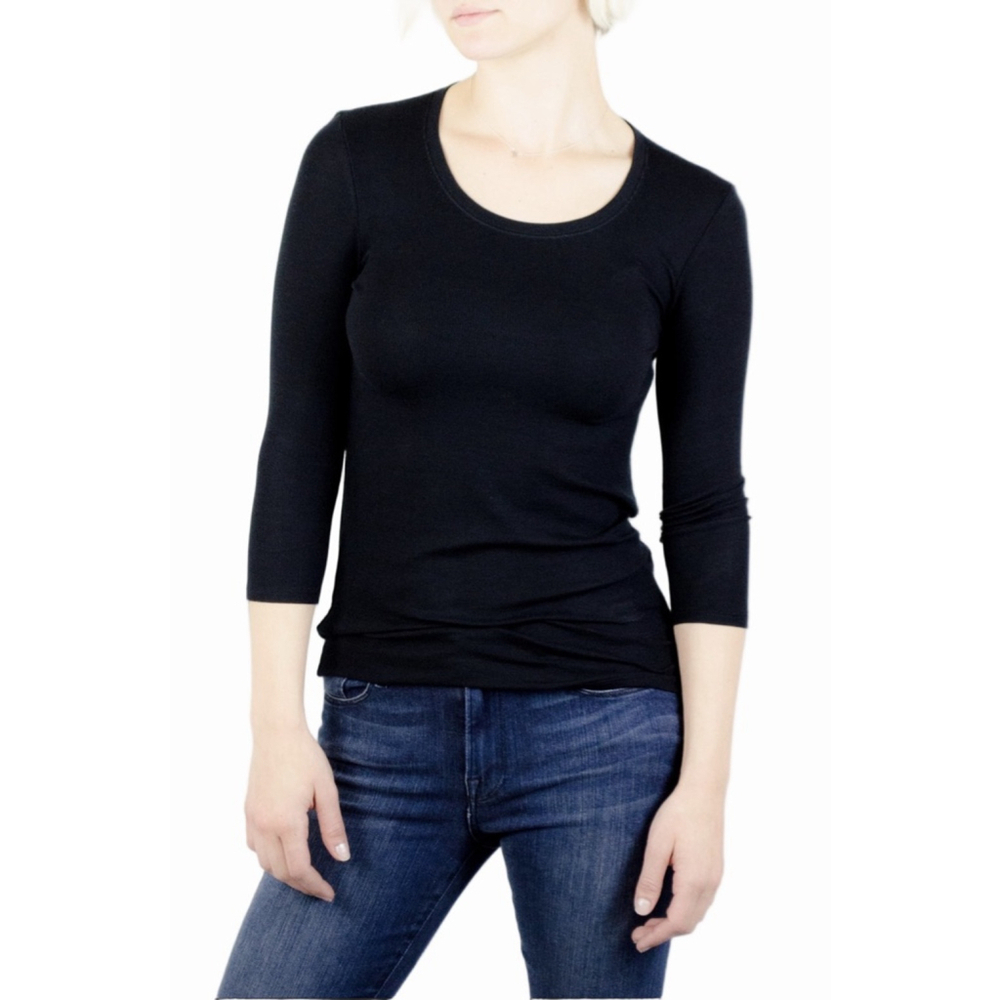 ATM Anthony Thomas Melillo Ballet Neck Rib 3/4 Sleeve Black Small